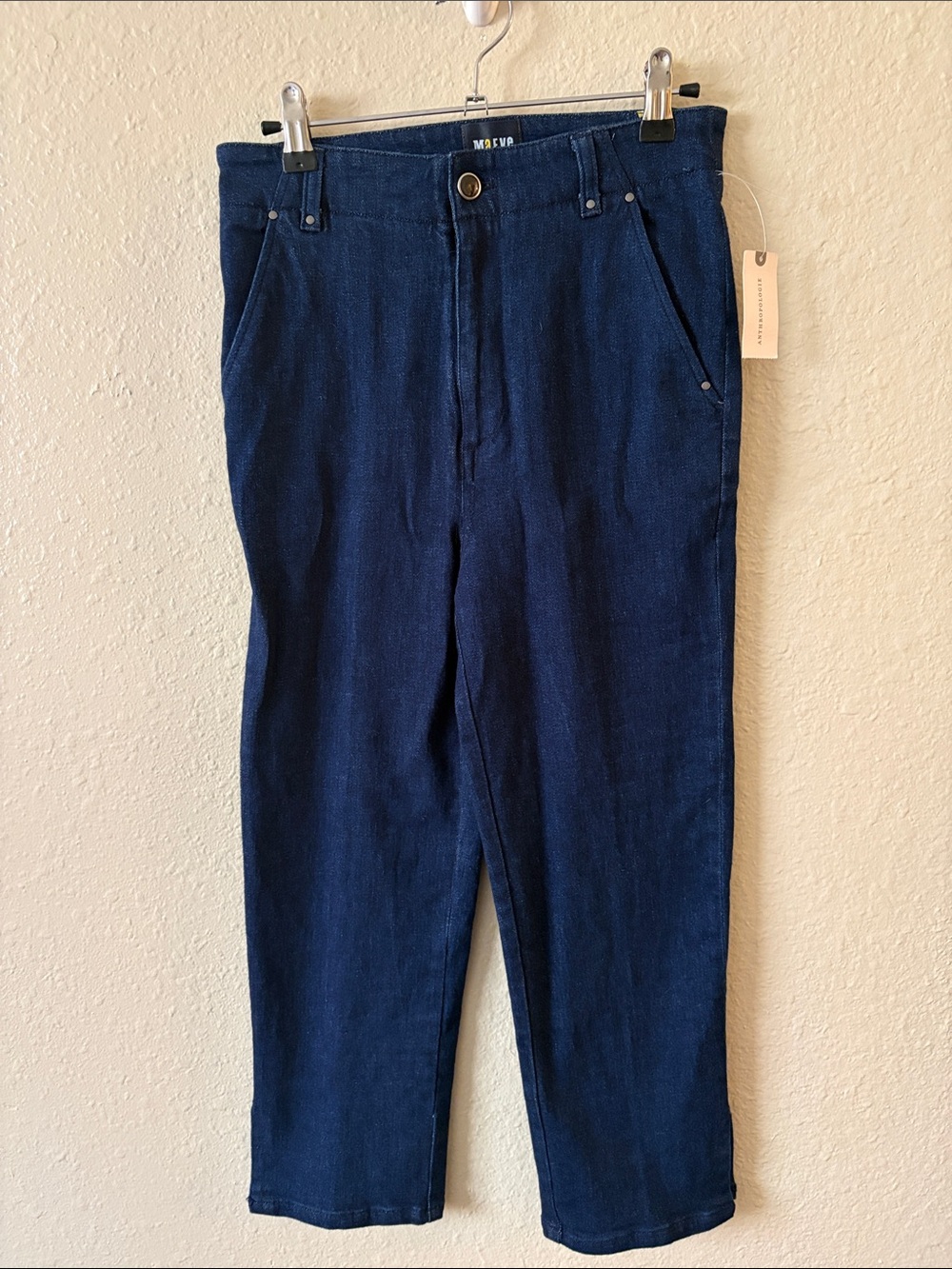 Anthropologie Maeve Dark Blue High-Waist Straight Cropped Capri Jeans 26 NWT